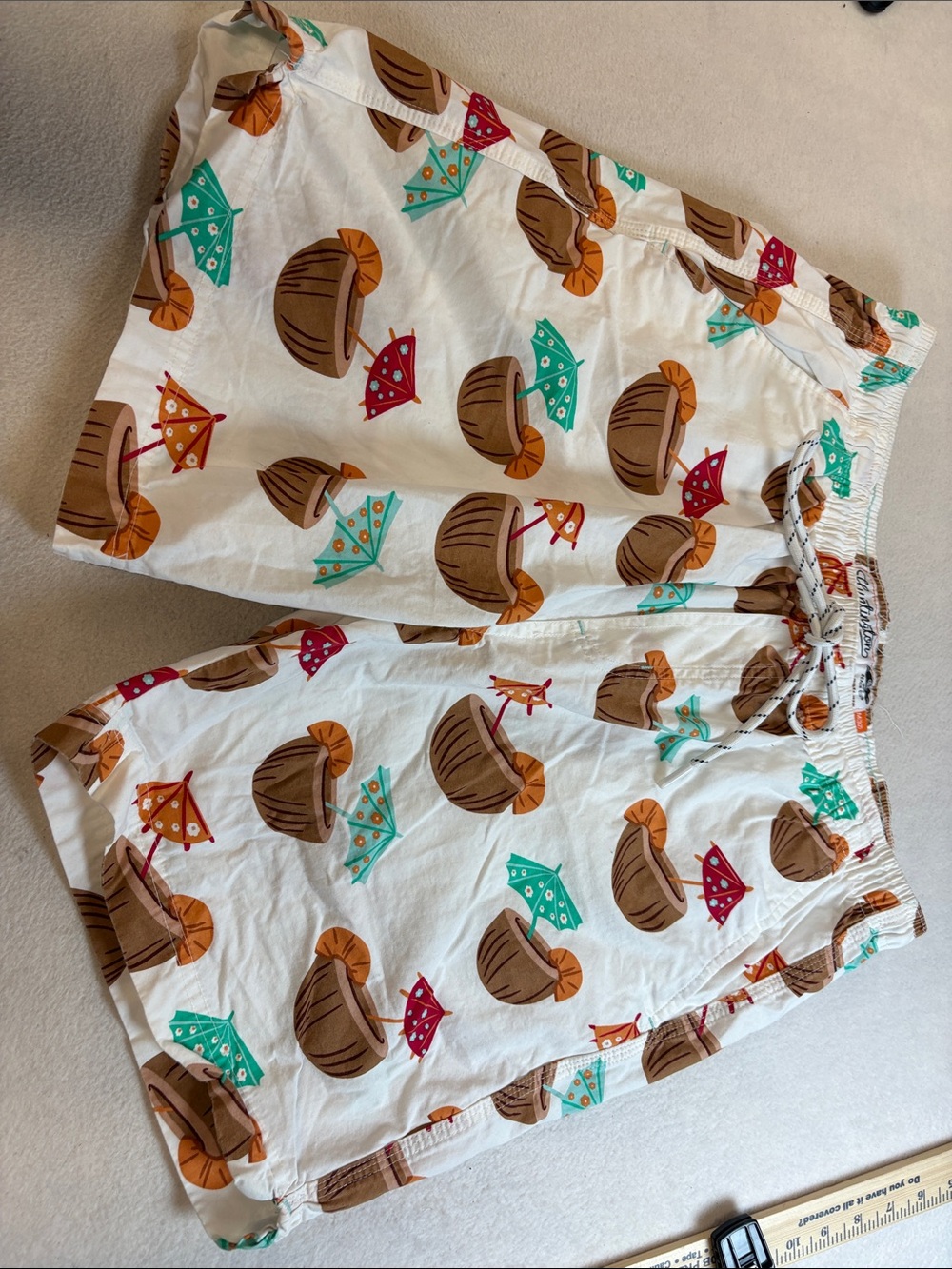 White Coconut & Umbrella Print Swim Shorts